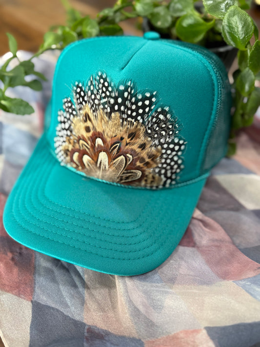 Teal Ever After Feather Trucker