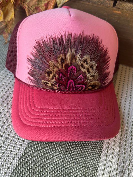 Pink Peacock Feather Trucker