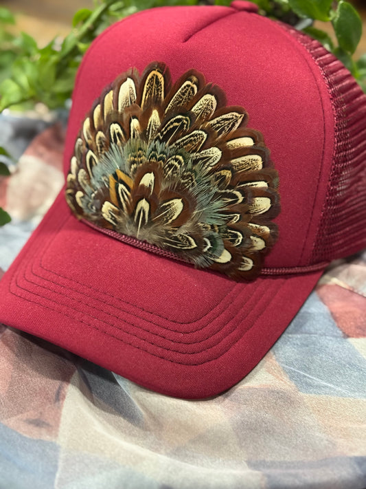 Burgundy Game Day Feather Trucker