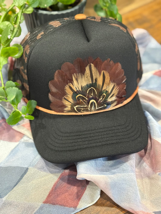 Lucy Leopard Feather Trucker