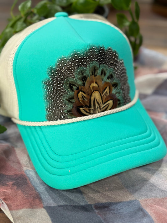 Past Time Teal Feather Trucker