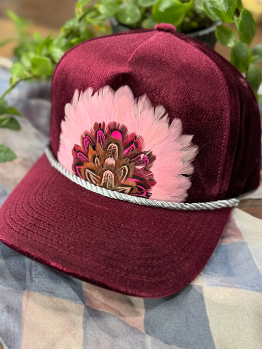 Carolina Red Velvet Feather Trucker