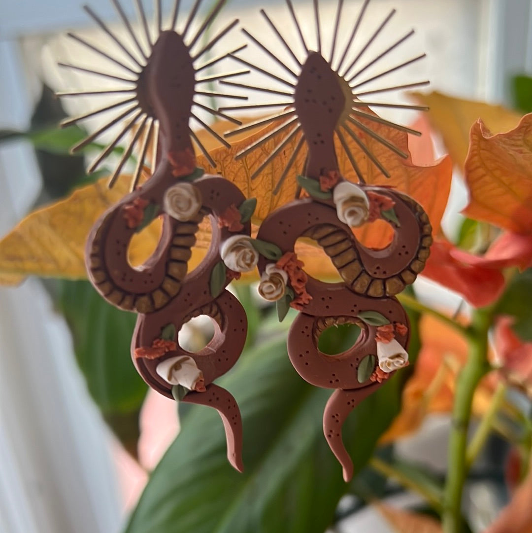 Clay Snake Goddess Earrings